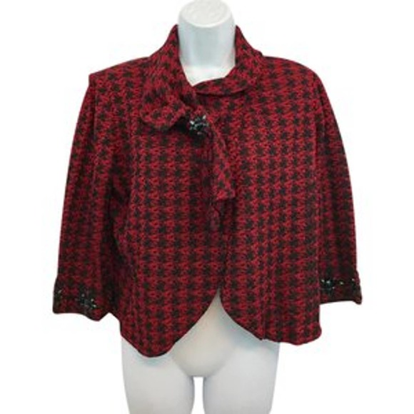 Ming Wang Tops - Ming Wang Embellished Black and Red Knit Blouse S
